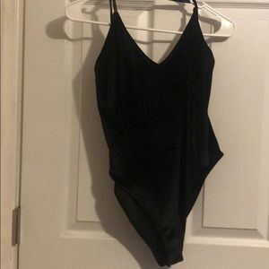 Black crossover spaghetti strap bodysuit